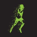 Running man, abstract green vector illustration. Run, sprinting athlete
