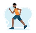 Running man. African runner isolated on blue background.