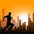 Running man against the city. silhouette of the sprinter