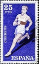 Running Man, athlete in blue stamp