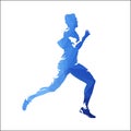 Running man, blue geometric vector silhouette Royalty Free Stock Photo