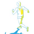 Running man. Hand drawn sketch vector illustration. Template for marathon poster.