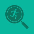 Running man inside loupe glyph color icon