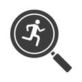 Running man inside loupe glyph icon