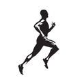 Running man, isolated vector silhouette. Sprinting runner, side view