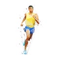 Running man, low poly vector illustration. Front view geometric runner Royalty Free Stock Photo