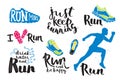 Running man marathon logo jogging emblems label and fitness training athlete symbol sprint motivation badge success work