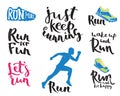 Running man marathon logo jogging emblems label and fitness training athlete symbol sprint motivation badge success work