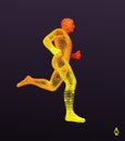 Running man or marathon runner. 3D human body model. Design for sport. Vector illustration composed of particles