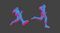 Running man or marathon runner. 3D human body model. Design for sport. Vector illustration composed of particles