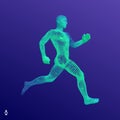 Running man or marathon runner. 3D human body model. Design for sport. Vector illustration composed of particles