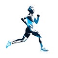 Running man profile, blue abstract silhouette Royalty Free Stock Photo