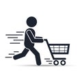 Running man pushing shopping cart icon. Vector illustration Royalty Free Stock Photo