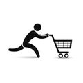 Running man pushing shopping cart icon. Vector shopping sale discount symbol Royalty Free Stock Photo