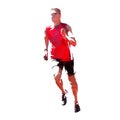 Running man in red jersey, polygonal vector illustration of mara