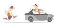 Running man and riding on the car coach or supporter illustration