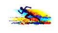 Running man sprinter on the textured colourful background