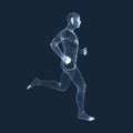 Running Man. Vector Graphics Composed of Particles. 3D Model of Man. Human Body Model.
