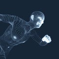 Running Man. Vector Graphics Composed of Particles. 3D Model of Man. Human Body Model. Body Scanning. View of Human Body