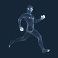 Running Man. Vector Graphics Composed of Particles. 3D Model of Man. Human Body Model. Body Scanning. View of Human Body