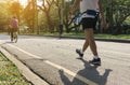 Running man walking exercise at public park .aerobic endurance training.selective focus