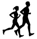 Running Man And Woman Black Silhouette Isolated Vector.