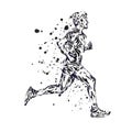 Running marathon, people man run, colorful poster. Vector illustration hand drawin sketch design poster