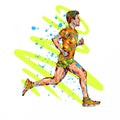 Running marathon, people man run, colorful poster. Vector illustration hand drawin sketch design poster