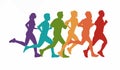 Running marathon, people run, colorful poster. Vector colorful illustration sport background Royalty Free Stock Photo