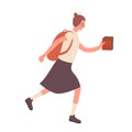 Running nerd girl with books Royalty Free Stock Photo