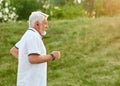 Running old on green grass background. Royalty Free Stock Photo