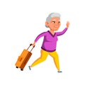 Running old woman late vector