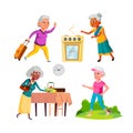 Running old woman set vector Royalty Free Stock Photo