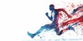 Running Olympic athlete on white background. Olympic Games in Paris 2024. Black man athlete. The colors of the French flag are Royalty Free Stock Photo