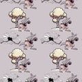 Running ostrich and boxing kangaroo seamless pattern