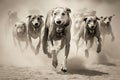 Running pack of hounds in sepia Royalty Free Stock Photo