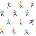 Running people. Hurry late man, sport activities. Vector seamless wrapping template. Royalty Free Stock Photo