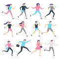 Running people. Man and woman run, jogging workout and athletic sport runners. Sports exercising isolated flat vector Royalty Free Stock Photo