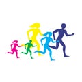 running people set of silhouettes, sport and activity background vector Royalty Free Stock Photo