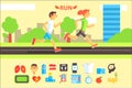 Running people, sports and physical activity equipment horizontal banners vector Illustrations Royalty Free Stock Photo