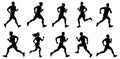 Running people, vector isolated silhouettes. Run, men and women Royalty Free Stock Photo