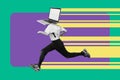 Running person with laptop head, fast computing concept Royalty Free Stock Photo
