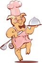 Running pink pig in cap with a tray Royalty Free Stock Photo