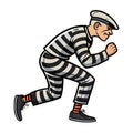 Running Prisoner Character in Striped Uniform with Cap and Red Socks on Transparent Background Royalty Free Stock Photo