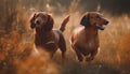 Running puppies play in the summer sun generated by AI