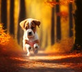 Running Puppy in Woods, Generative AI Illustration Royalty Free Stock Photo