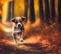 Running Puppy in Woods, Generative AI Illustration