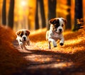 Running Puppy in Woods, Generative AI Illustration Royalty Free Stock Photo