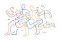 Running race, jogging, line art stylized. Royalty Free Stock Photo