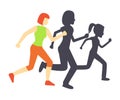 Running Race Woman and Shadow Vector Illustration